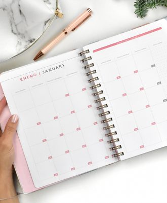 calendario agenda 2020 marmol flechas turquesa rosas